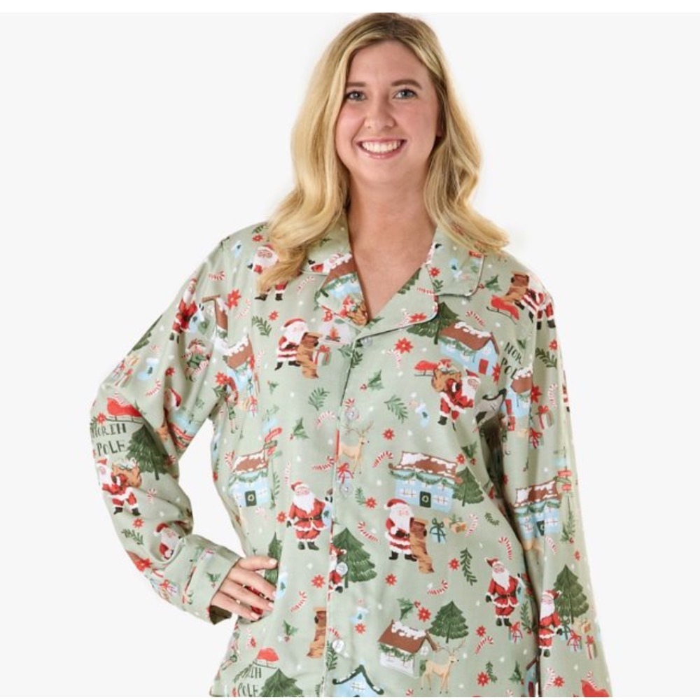 Pottery Barn Kids Adult Candy Cane Village Pajama Top Button Up- Size‎ L